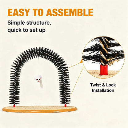 Interactive Cat Arch Self-Groomer with Scratching Pad - Foldable Massage and Fur Removal Station for Indoor Cats and Kittens
