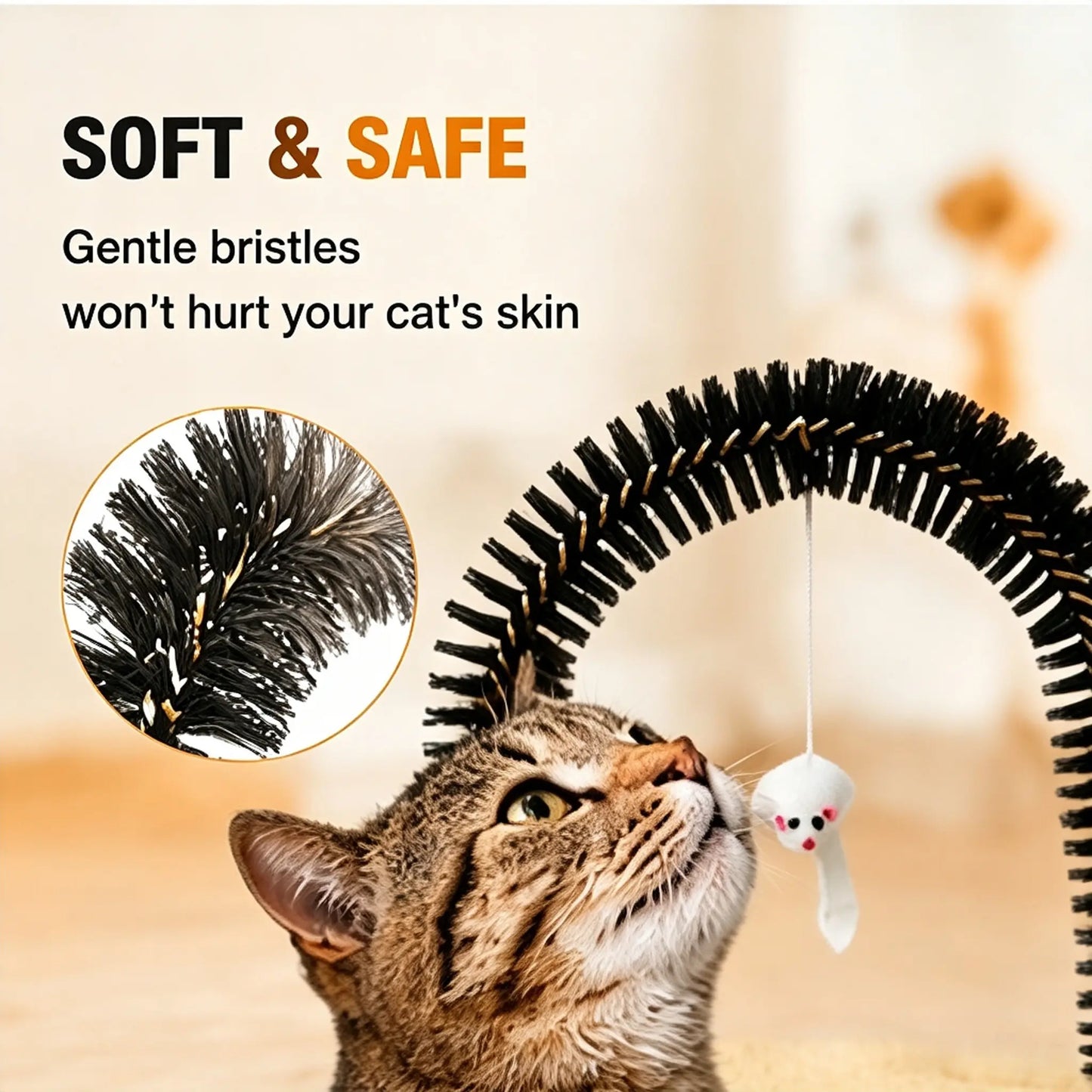 Interactive Cat Arch Self-Groomer with Scratching Pad - Foldable Massage and Fur Removal Station for Indoor Cats and Kittens