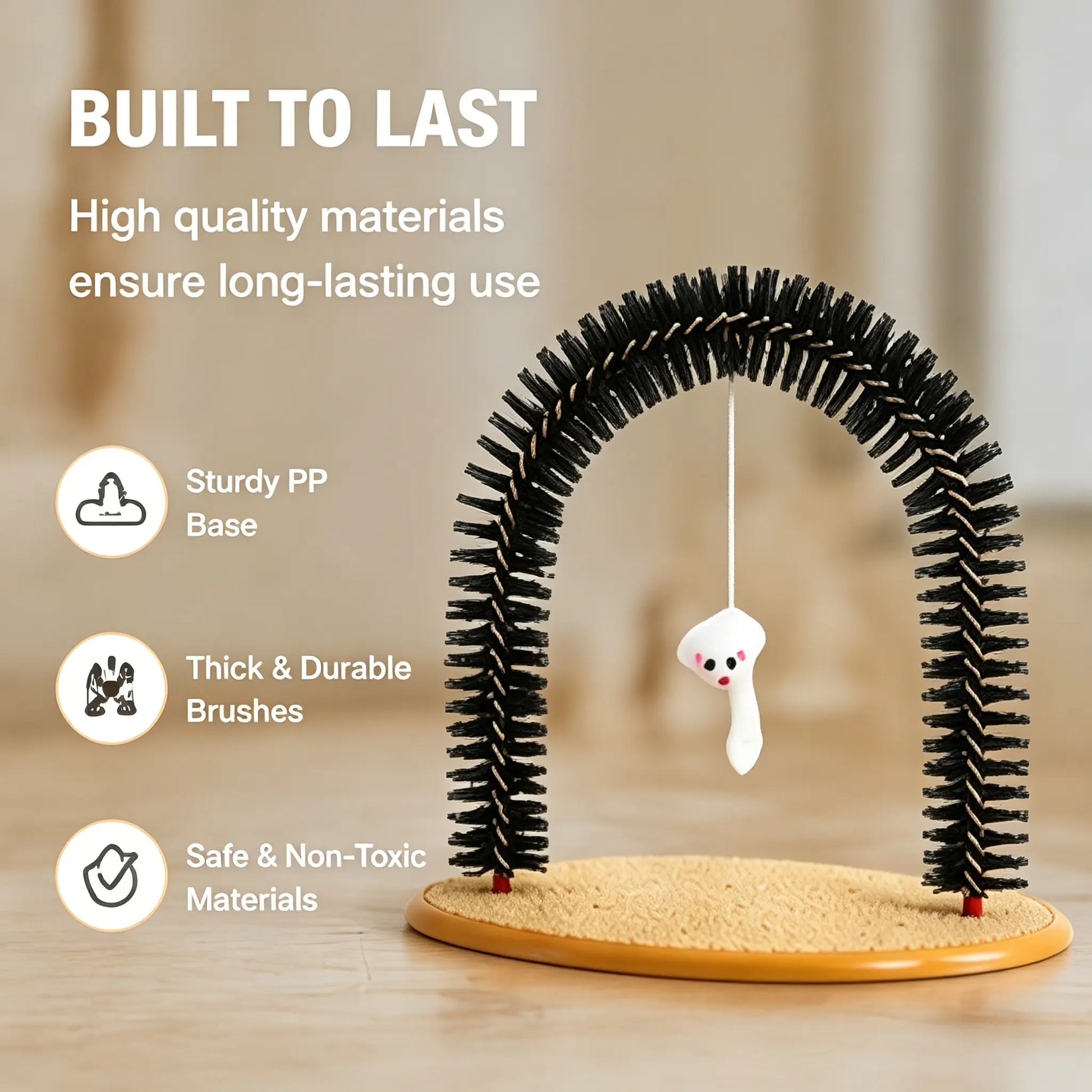 Interactive Cat Arch Self-Groomer with Scratching Pad - Foldable Massage and Fur Removal Station for Indoor Cats and Kittens