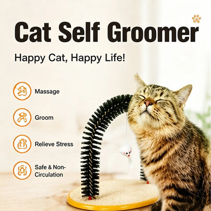 Interactive Cat Arch Self-Groomer with Scratching Pad - Foldable Massage and Fur Removal Station for Indoor Cats and Kittens
