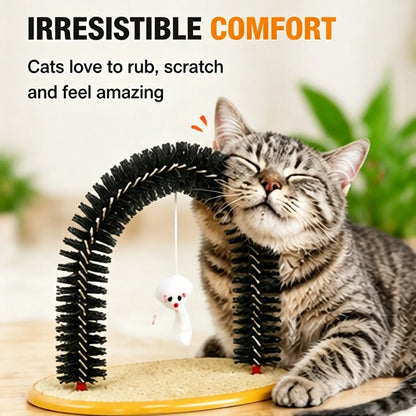 Interactive Cat Arch Self-Groomer with Scratching Pad - Foldable Massage and Fur Removal Station for Indoor Cats and Kittens